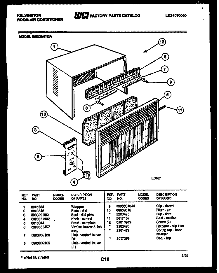 CABINET PARTS Diagram and Parts List for MH208H1QA  Kelvinator Air Conditioner