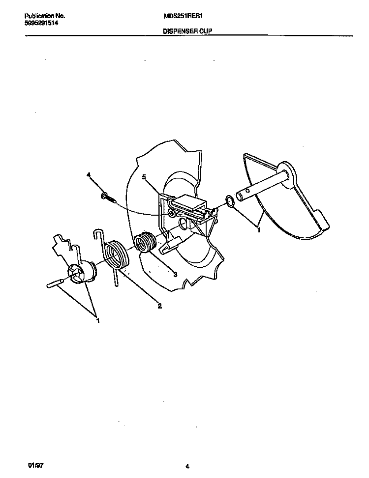 DISPENSER CUP Diagram and Parts List for MDS251RER1  Frigidaire Dishwasher