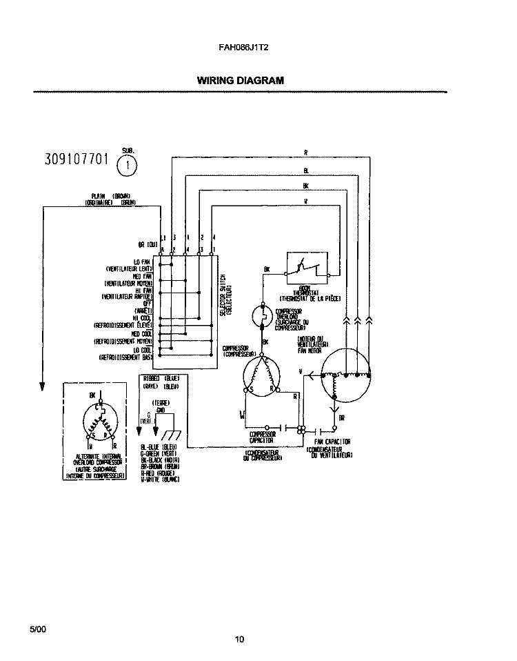 WIRING DIAGRAM Diagram and Parts List for FAH086J1T2  Frigidaire Air Conditioner