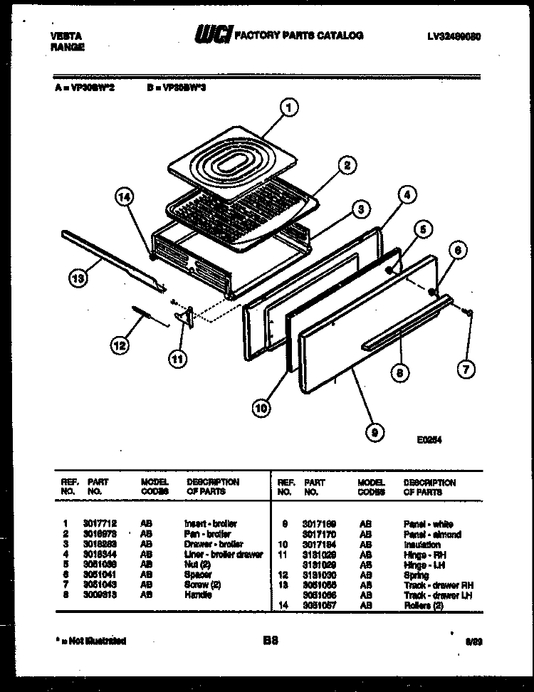 BROILER DRAWER PARTS Diagram and Parts List for VP30BW2  Tappan Range