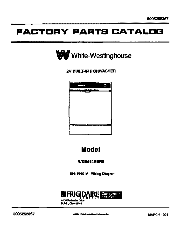 COVER Diagram and Parts List for DB664RBR0  Frigidaire Dishwasher