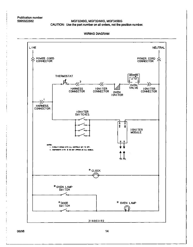 WIRING DIAGRAM Diagram and Parts List for MGF324BGDF  Frigidaire Range