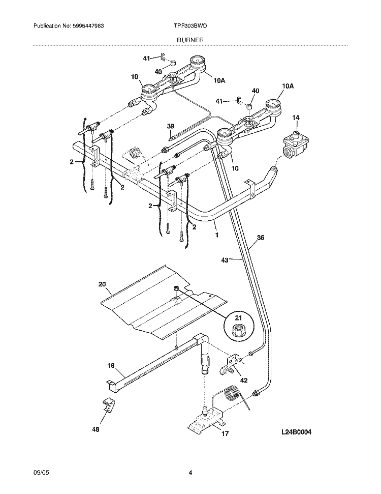 BURNDER Diagram and Parts List for TPF303BWD  Tappan Range