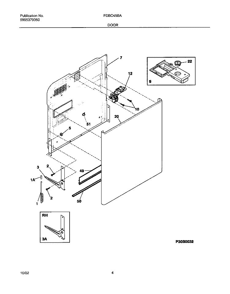 DOOR Diagram and Parts List for FDBC45BAS2  Frigidaire Dishwasher