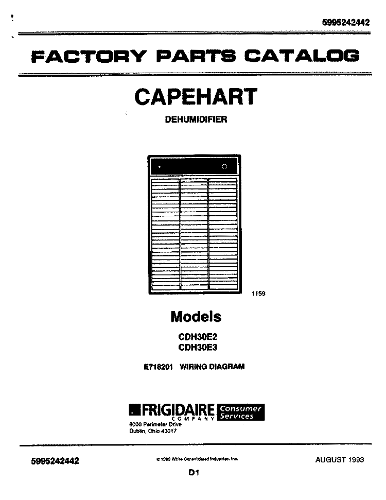 COVER Diagram and Parts List for CDH30E2  Frigidaire Dehumidifier