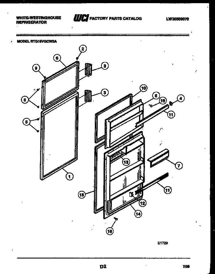 DOOR PARTS Diagram and Parts List for RTG15VGCH2A  Frigidaire Refrigerator