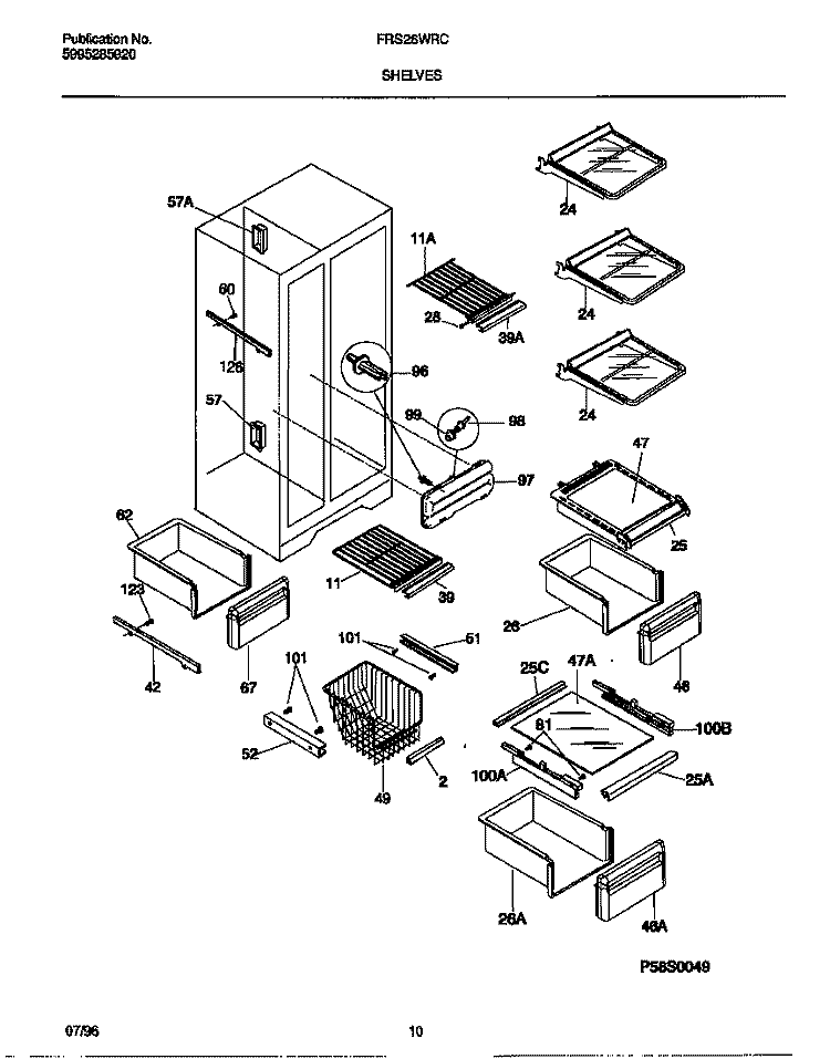 SHELVES Diagram and Parts List for FRS26WRCD4  Frigidaire Refrigerator