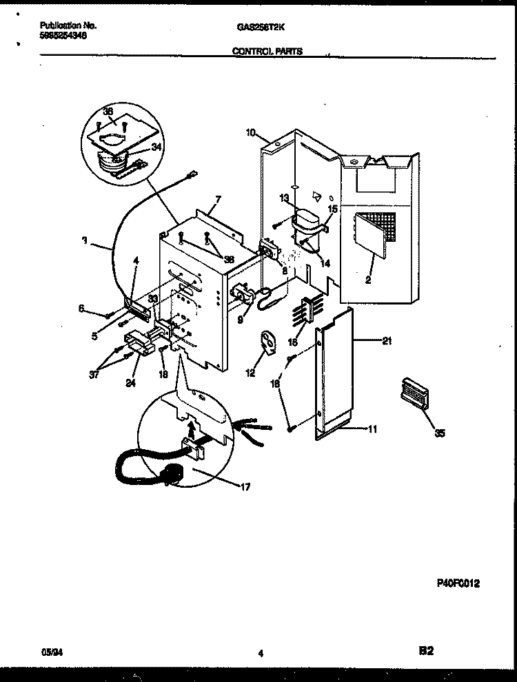 CONTROL PARTS Diagram and Parts List for GAS258T2K1  Gibson Air Conditioner