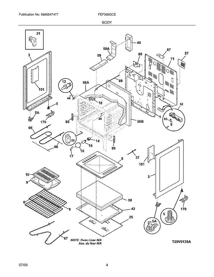 BODY Diagram and Parts List for FEF368GCE  Frigidaire Range