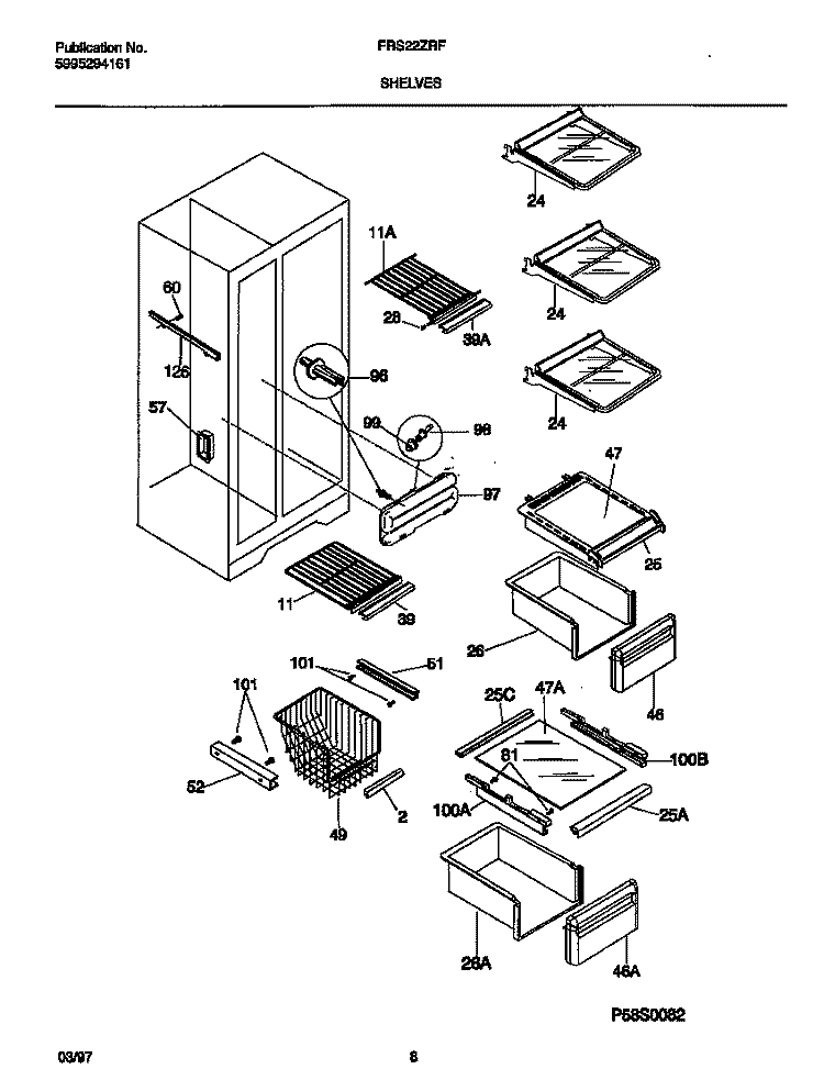 SHELVES Diagram and Parts List for FRS22ZRFW1  Frigidaire Refrigerator
