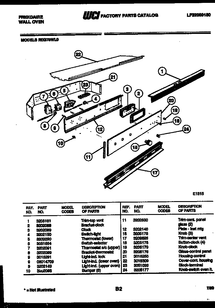 CONTROL PANEL Diagram and Parts List for REG78WLB0  Frigidaire Wall Oven