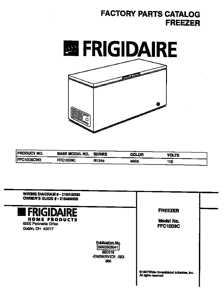 COVER Diagram and Parts List for FFC15D9CW2  Frigidaire Freezer
