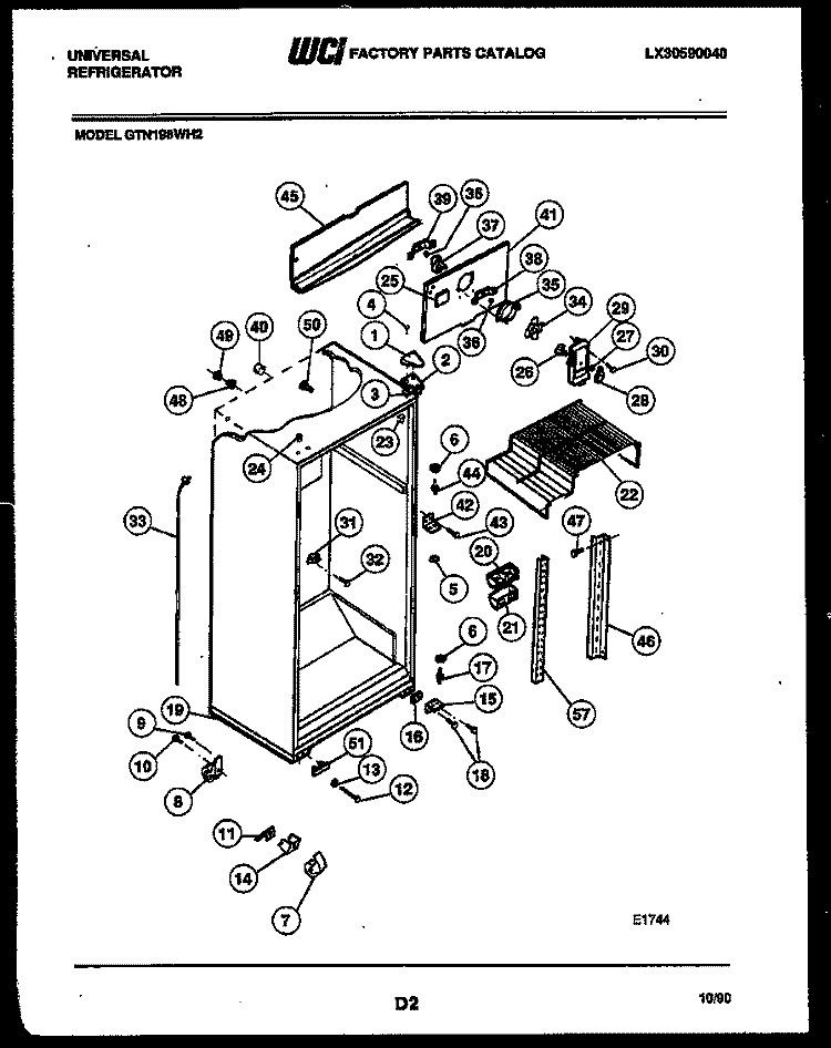 CABINET PARTS Diagram and Parts List for GTN198CH2  Frigidaire Refrigerator