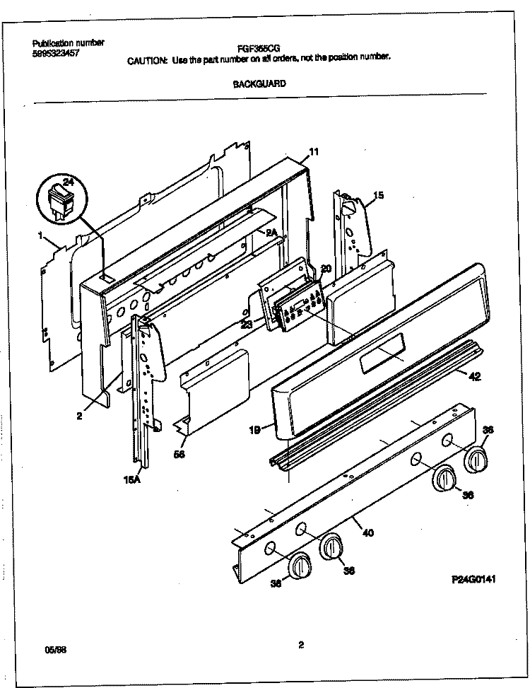 BACKGUARD Diagram and Parts List for FGF355CGSC  Frigidaire Range