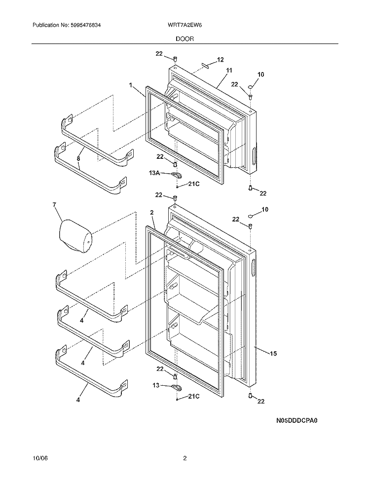DOOR Diagram and Parts List for WRT7A2EW6  Westinghouse Refrigerator