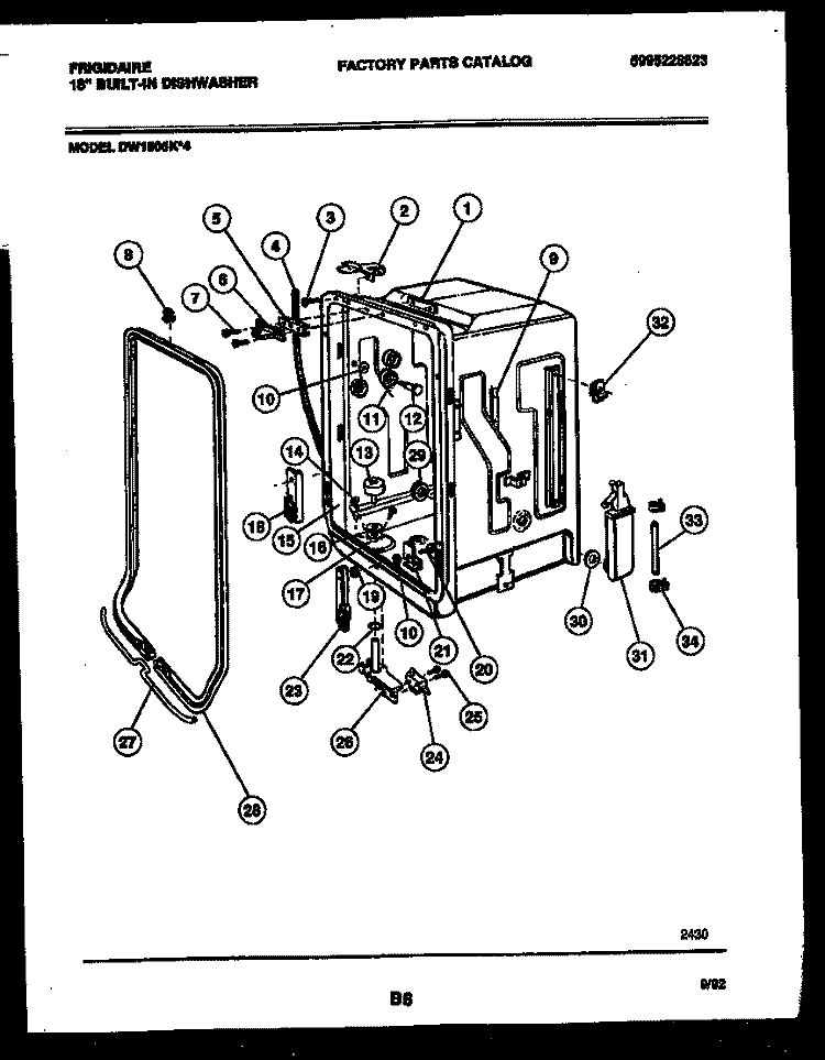 TUB AND FRAME PARTS Diagram and Parts List for DW1805KW4  Frigidaire Dishwasher