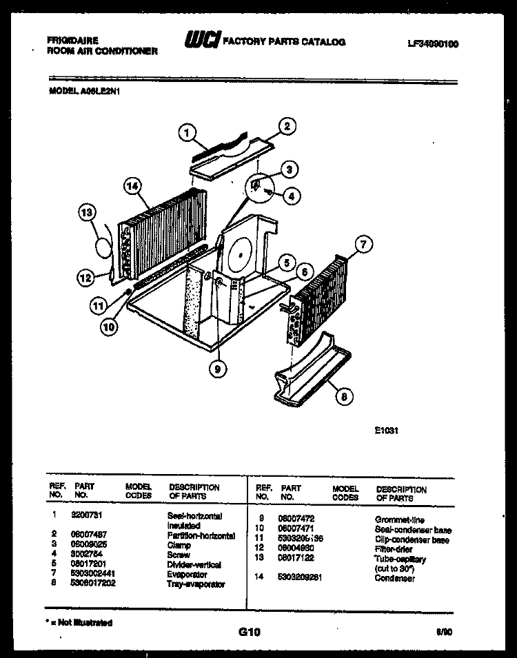UNIT PARTS Diagram and Parts List for A06LE2N1  Frigidaire Air Conditioner