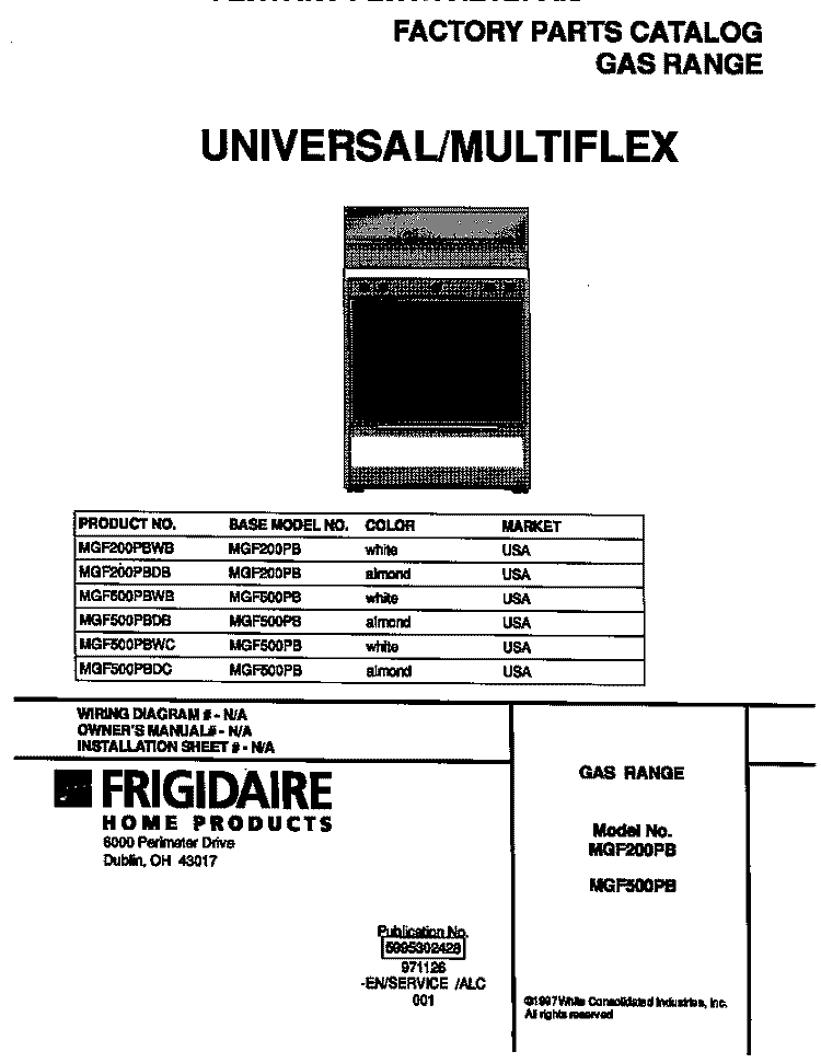 COVER Diagram and Parts List for MGF500PBDB  Frigidaire Cooktop
