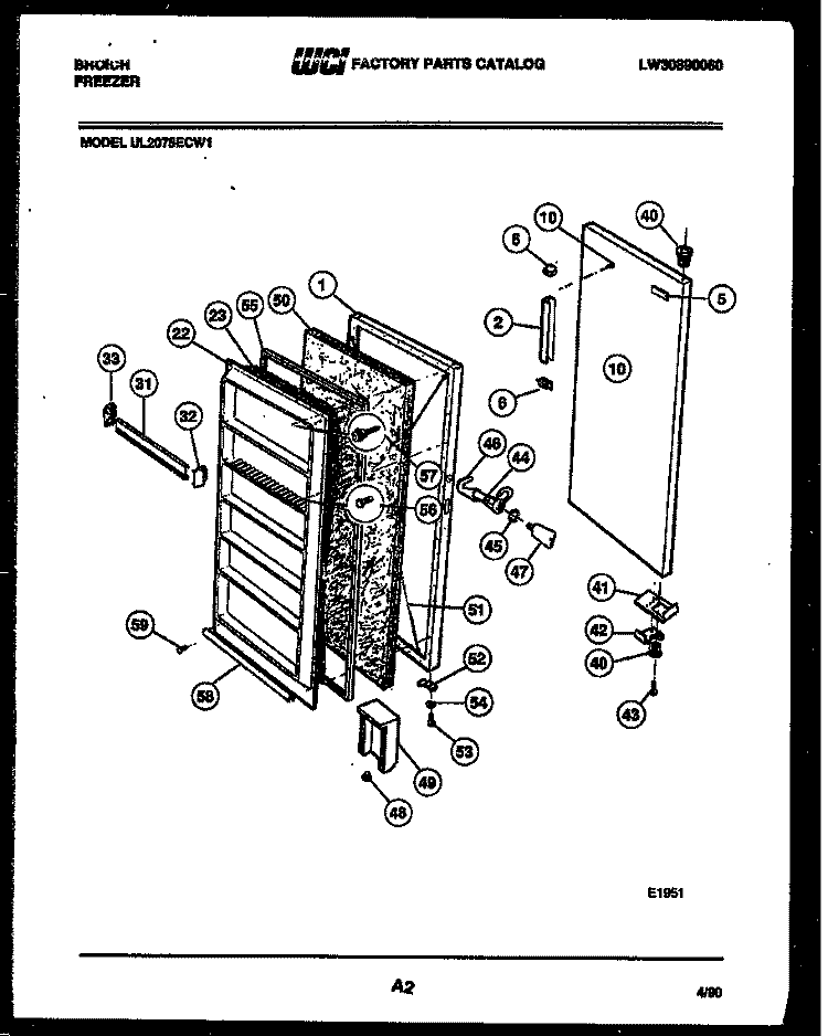DOOR PARTS Diagram and Parts List for UL2075ECW1  Frigidaire Freezer