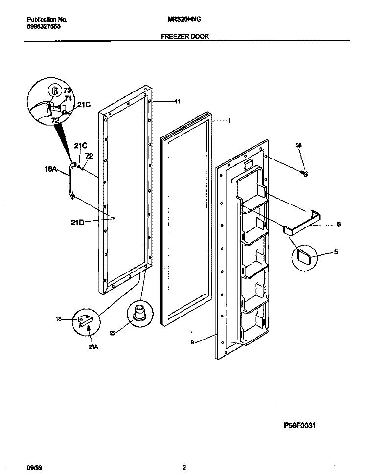 FREEZER DOOR Diagram and Parts List for MRS20HNGW1  Frigidaire Refrigerator