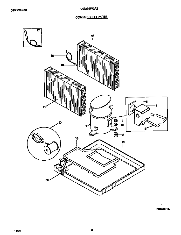 COMPRESSOR PARTS Diagram and Parts List for FAS256W2A2  Frigidaire Air Conditioner