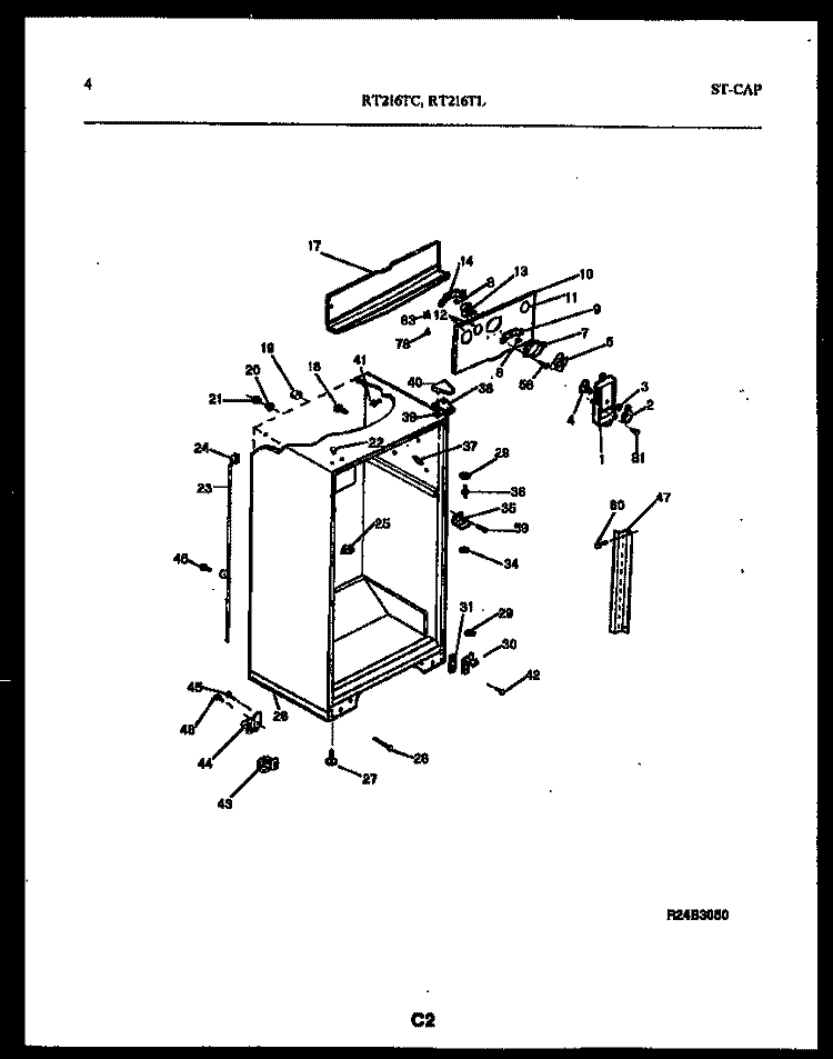 CABINET PARTS Diagram and Parts List for RT216TLD0  Frigidaire Refrigerator