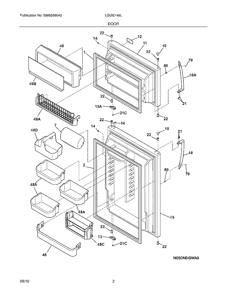 DOOR Diagram and Parts List for LGUI2149LE0  Frigidaire Refrigerator