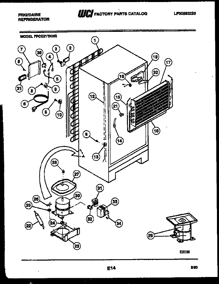 SYSTEM AND AUTOMATIC DEFROST PARTS Diagram and Parts List for FPCE21TNH0  Frigidaire Refrigerator