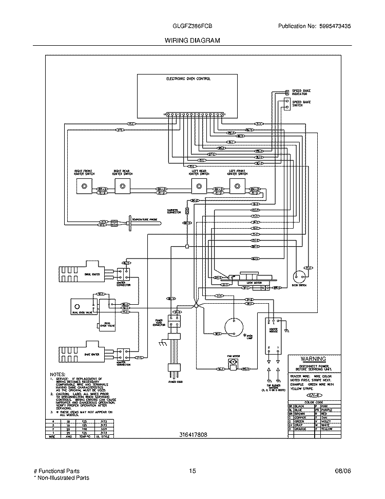 WIRING DIAGRAM Diagram and Parts List for GLGFZ386FCB  Frigidaire Range