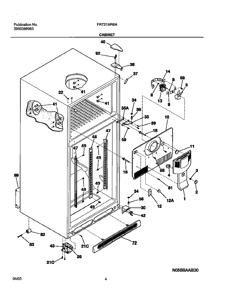 CABINET Diagram and Parts List for FRT21HR6AB4  Frigidaire Refrigerator