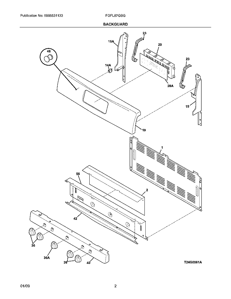 BACKGUARD Diagram and Parts List for FGFL87GSG  Frigidaire Range