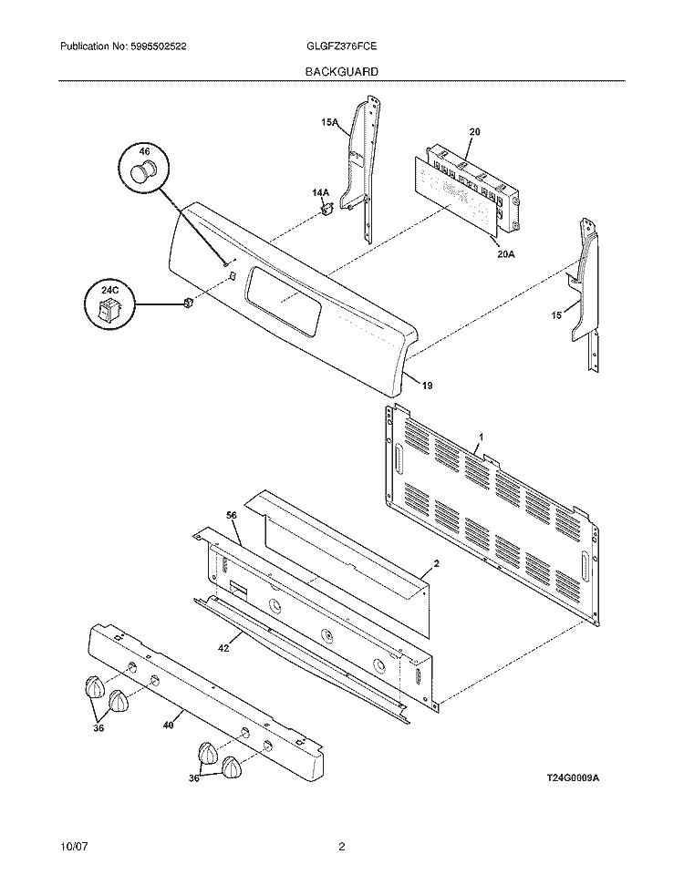 BACKGUARD Diagram and Parts List for GLGFZ376FCE  Frigidaire Range
