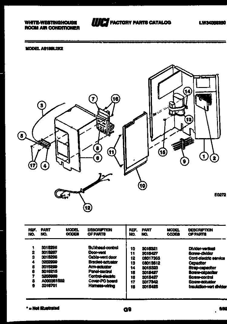 ELECTRICAL PARTS Diagram and Parts List for AS189L2K2  Frigidaire Air Conditioner