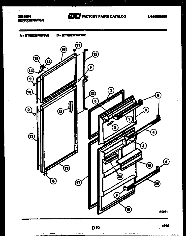 DOOR PARTS Diagram and Parts List for RD21F9WT3D  Gibson Refrigerator