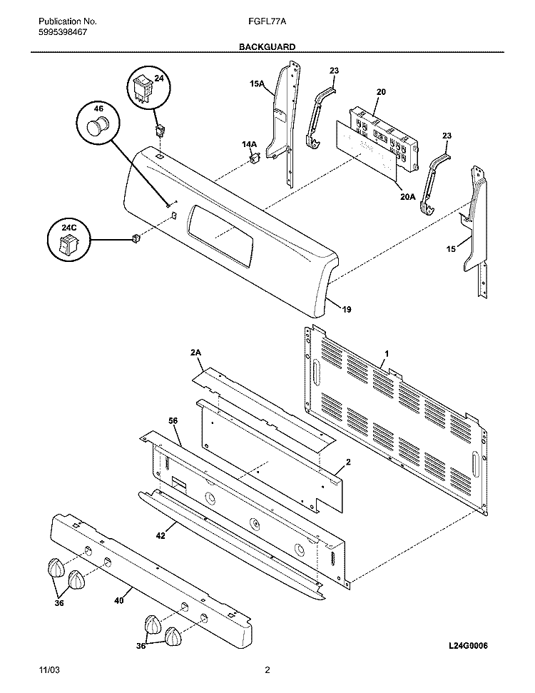 BACKGUARD Diagram and Parts List for FGFL77ABF  Frigidaire Range