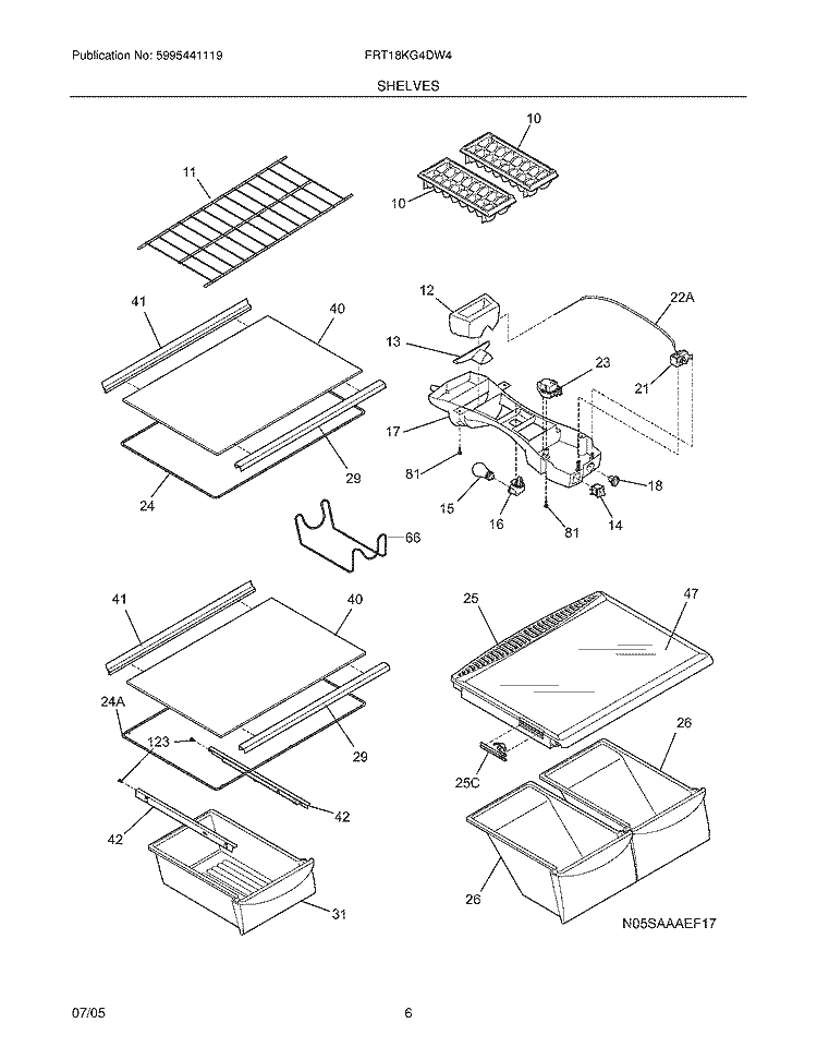 SHELVES Diagram and Parts List for FRT18KG4DW4  Frigidaire Refrigerator