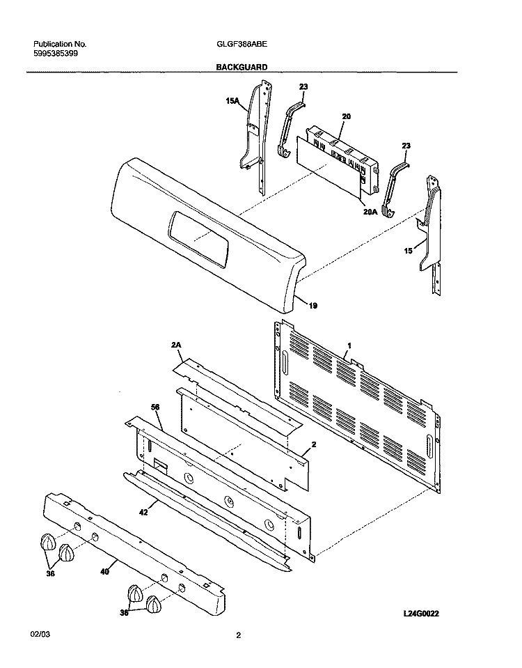BACKGUARD Diagram and Parts List for GLGF388ABE  Frigidaire Range