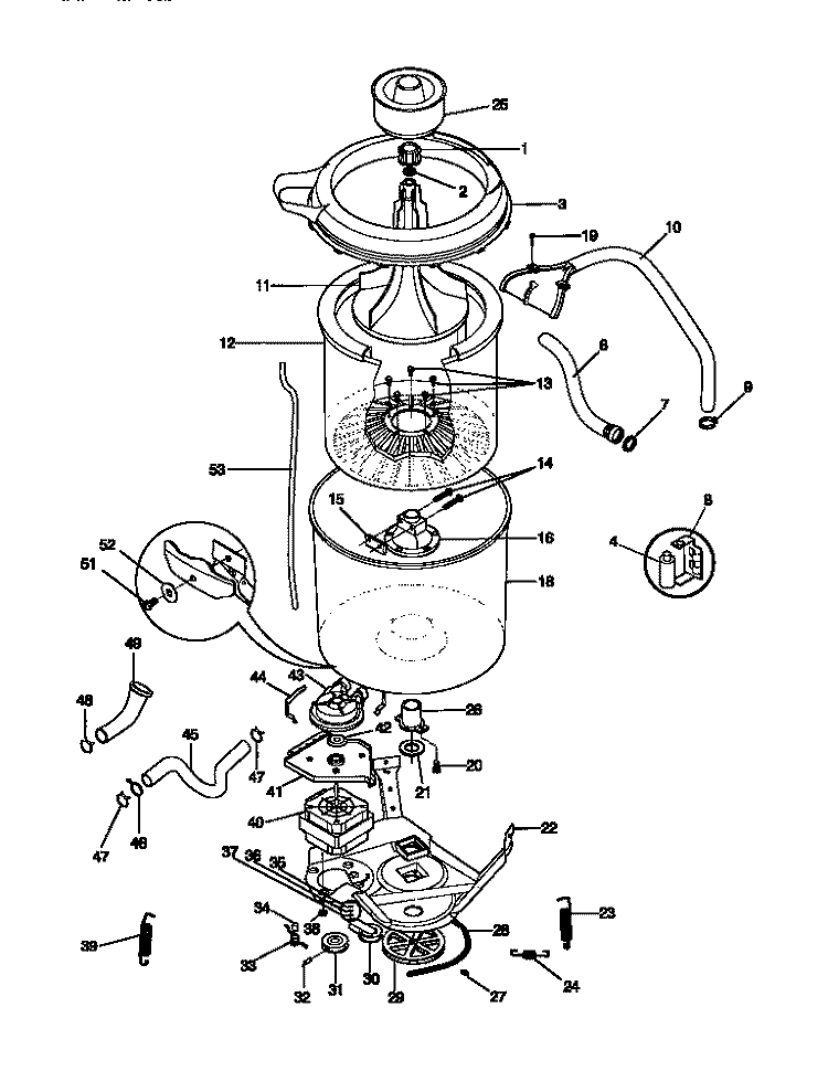 MOTOR / TUB Diagram and Parts List for WWX645RBS1  Frigidaire Washer