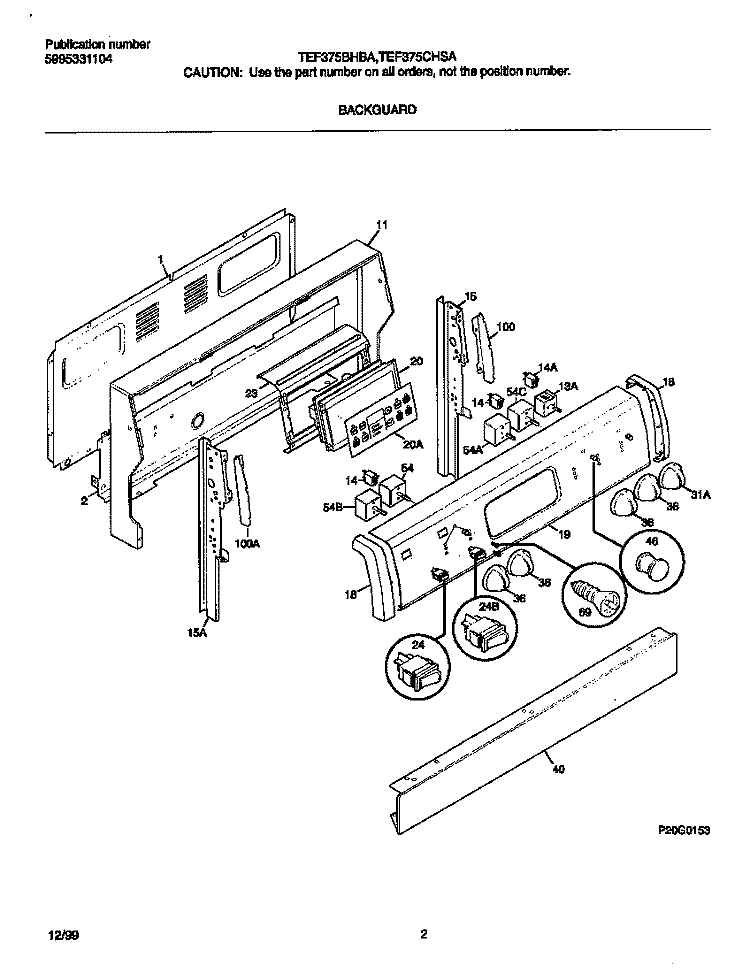 BACKGUARD Diagram and Parts List for TEF375BHBA  Tappan Range