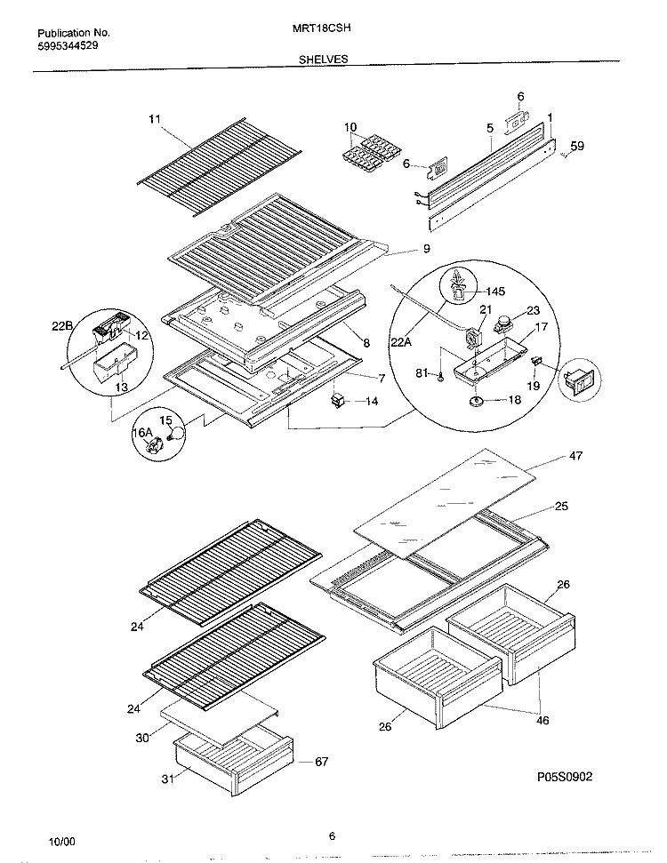SHELVES Diagram and Parts List for MRT18CSHW1  Uni Refrigerator