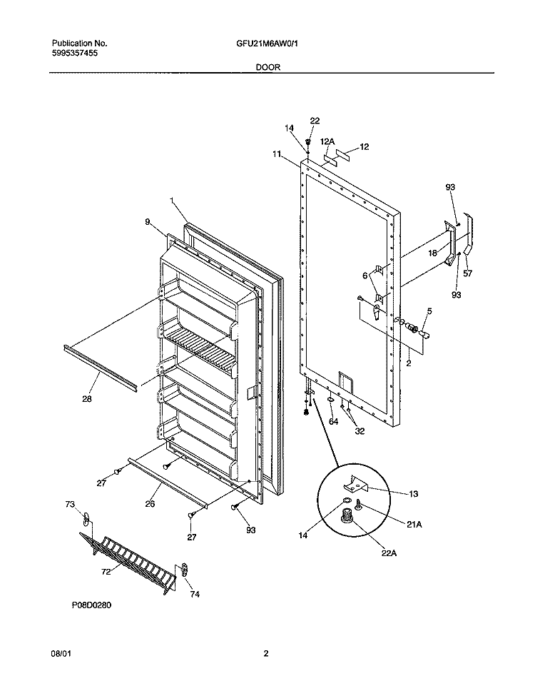 DOOR Diagram and Parts List for GFU21M6AW0  Gibson Freezer