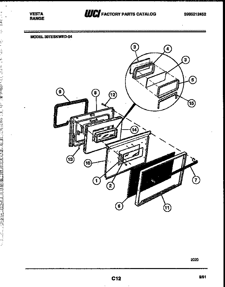 DOOR PARTS Diagram and Parts List for 30TESKWED-04-23  Tappan Range