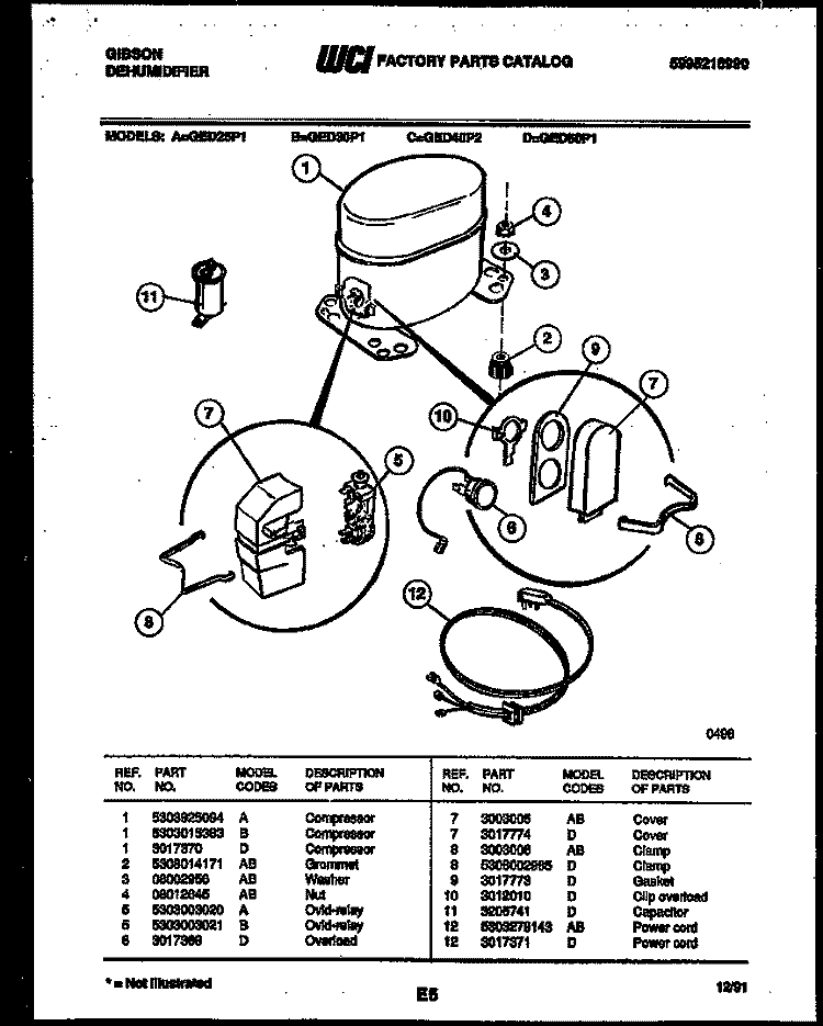 COMPRESSOR PARTS Diagram and Parts List for GED50P1  Gibson Dehumidifier