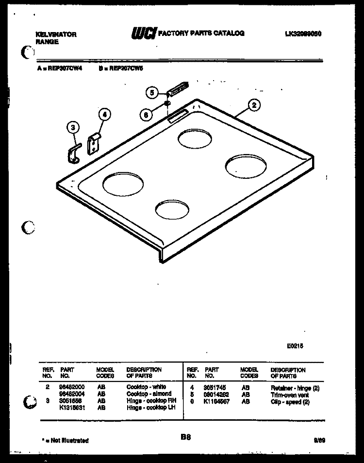 COOKTOP PARTS Diagram and Parts List for REP307CW5  Kelvinator Range