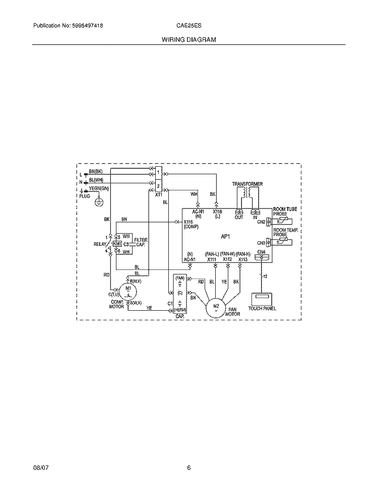 WIRING DIAGRAM Diagram and Parts List for CAE25ESR2  Crosley Air Conditioner
