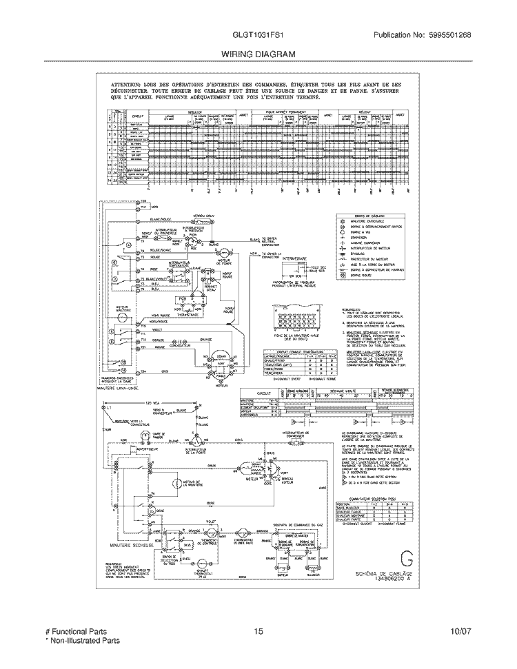 WIRING DIAGRAM Diagram and Parts List for GLGT1031FS1  Frigidaire Washer Dryer Combo