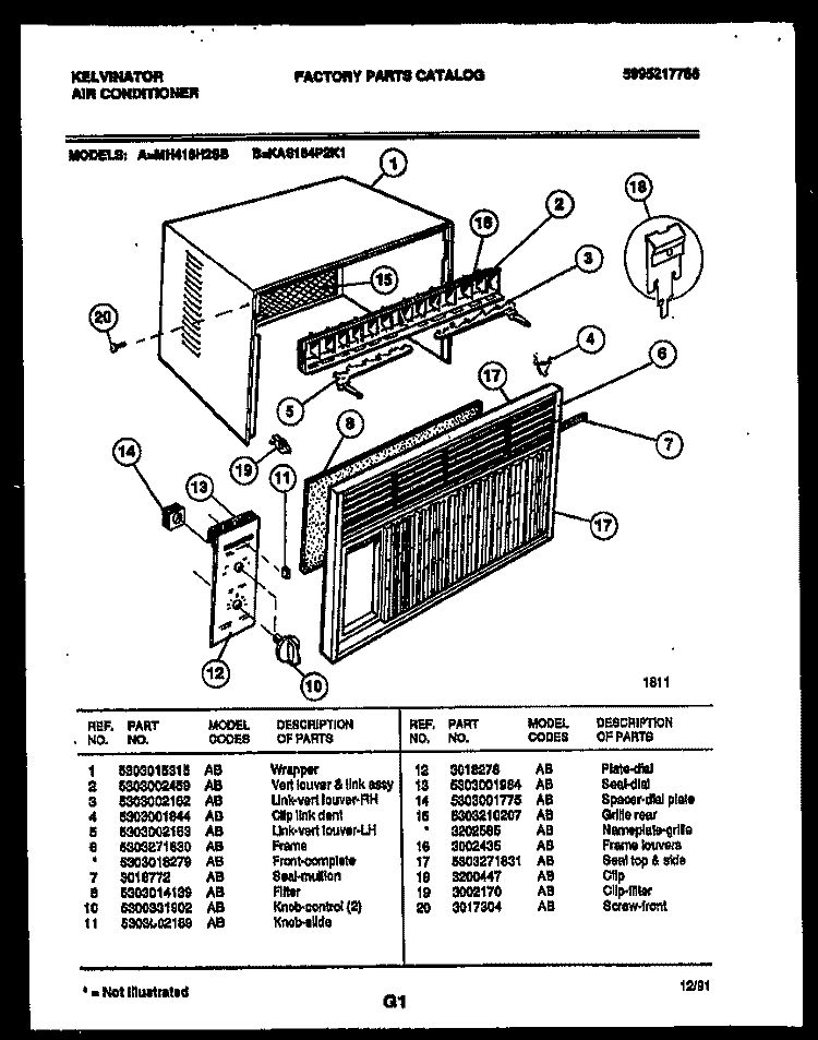 CABINET PARTS Diagram and Parts List for MH418H2SB  Kelvinator Air Conditioner