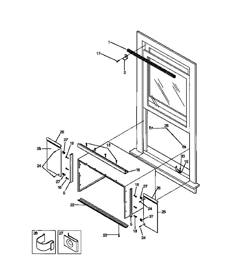 WINDOW MOUNTING Diagram and Parts List for WAC051T7Z2  Frigidaire Air Conditioner