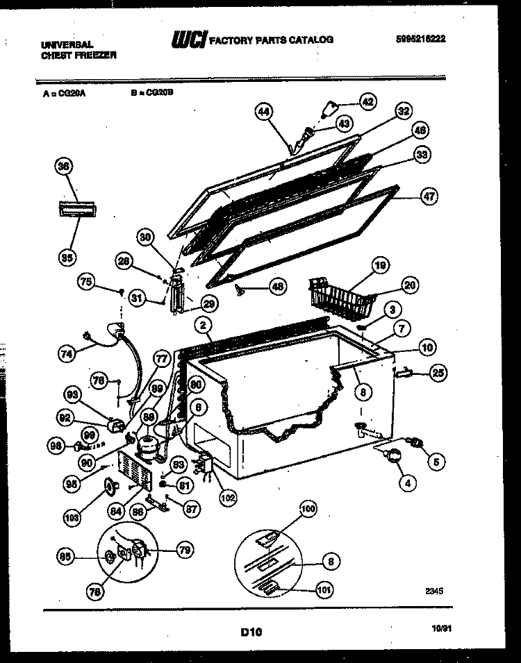 CHEST FREEZER PARTS Diagram and Parts List for CG20B  Frigidaire Freezer