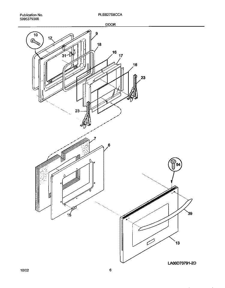 DOOR Diagram and Parts List for PLEB27S8CCA  Frigidaire Wall Oven